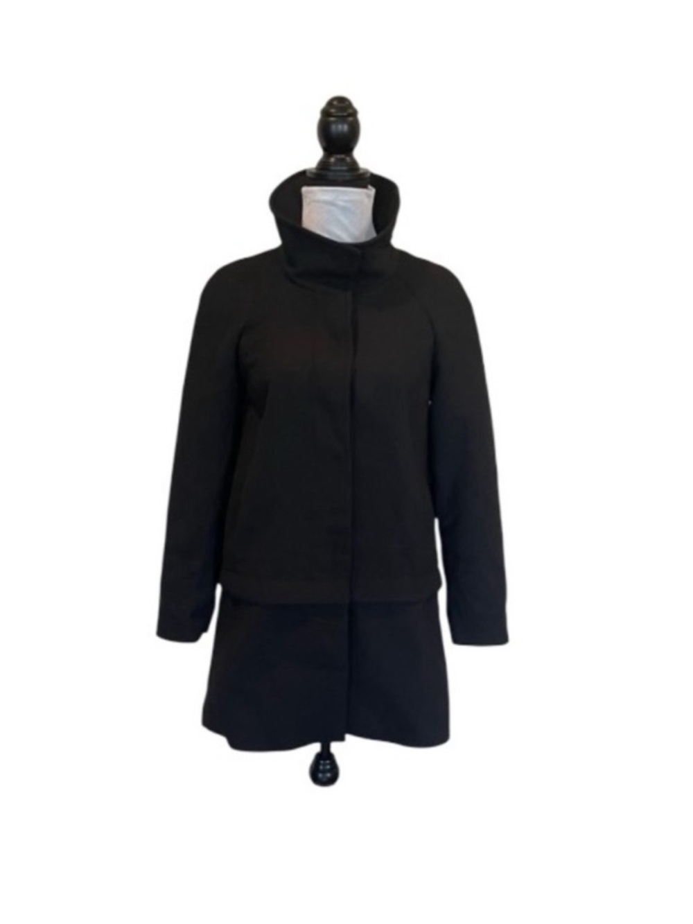 Zara black contemporary wool blend button front funnel neck coat jacket medium